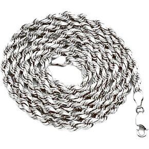 10K White Gold 5mm Solid Diamond Cut Rope Chain Necklace with Lobster Lock