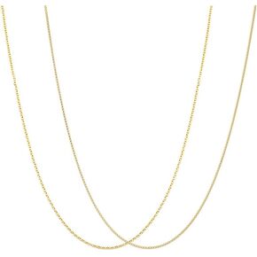 KISPER 24k Gold Box & Cable Link Chain Necklace Set - Thin, Dainty - for Women & Men - with Lobster Clasp & Spring Ring Clasp, 22"