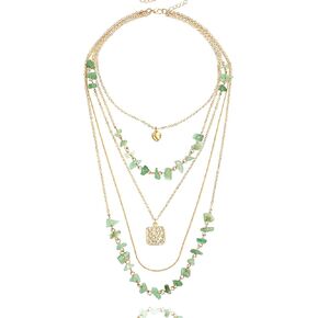 Gold Layered Necklace for Women Girls Multi Bohemian Green Natural Stone Necklace BohoTurquoise Long Summer Beach Necklace Jewelry