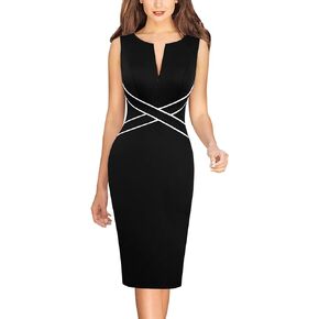 VFSHOW Womens Wear to Work Fitted Sleeveless Front Zipper Pencil Sheath Dress Business Party Office Colorblock Crisscross Waist Flattering Bodycon Dress (Hot Pink, XXX-Large) 10720 BLK 3XL