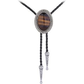 Jeilwiy Bolo Tie for Men Real Stone Westwern Cowboy Ties Silver Bolos Women Leather Necktie Gift for Birthday Christmas