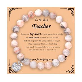 Teacher Appreciation Gifts for Women,Personalized Teacher Stretch Bracelet,Natural Stone Beads Teacher Bracelets,Back to School Teacher Gifts Teachers Day Birthday Retirement Gifts(A)