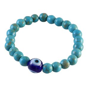 Handmade Natural Black Lava Stone Beads Blue Evil Eye Protection Stretch Bracelet 7 inches for Women