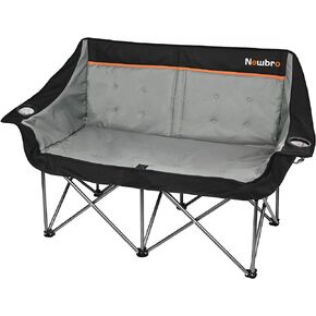 Oversized Double Camping Chair for Adults, Fully Padded Folding Camping Chairs Loveseat, Big Heavy Duty Outdoor Patio Lawn Chair with Arm Cup Holder