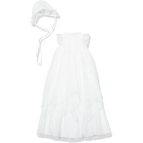 PIPPA & JULIE baby-girls Christening Gown Set, 2-piece Outfit, Includes Short Sleeve Dress & Bonnet