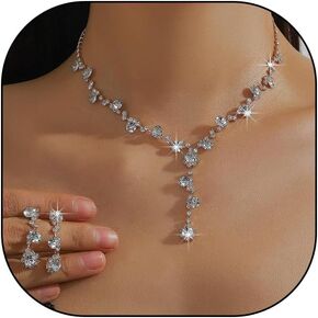 FUTIMELY Silver Rhinestone Prom Jewelry Set for Women,Black Glitter Crystal Chain Choker Necklace Cz Drop Earring for Wedding Bridal,Formal Costume Accessories