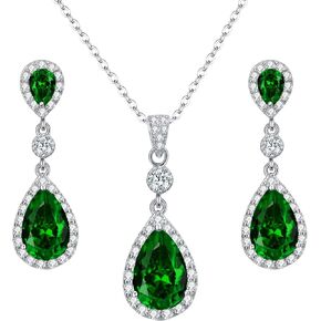 EleQueen 925 الفضة الاسترليني مكعب كامل زركونيا الدمعة قلادة الزفاف مجموعة أقراط متدلية، عيد الحب/عيد الأم/عيد الميلاد هدية لصديقتك/أمي in Kuwait