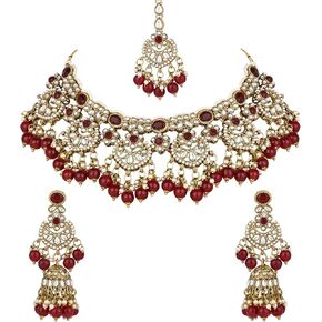 مجموعة مجوهرات قلادة مصنوعة يدويًا من لؤلؤ كوندان مطلية بالذهب من I Jewels للنساء/الفتيات in Kuwait