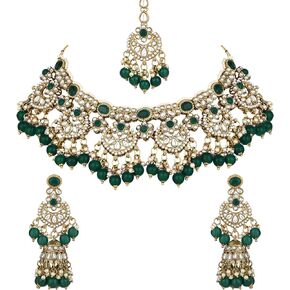 I Jewels Gold Plated Wedding Handcrafted Kundan Pearl Choker Necklace Jewellery Set For Women/Girls