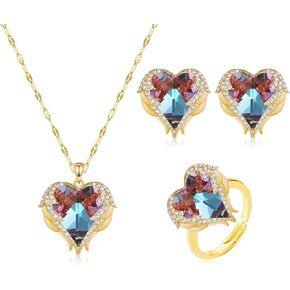Jewelry Set for Women Rhinestone Open Ring Necklace Earrings Set Cubic Zirconia Bridal Wedding Crystal Jewelry Sets