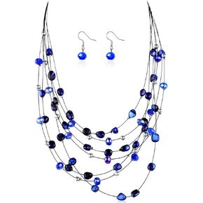 Multi Layered Shell Illusion Necklace Earring Set Colorful Chunky Beads Necklace for Women Gifts