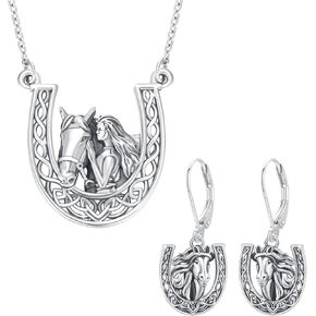 OHAYOO Horse Necklace and Earrings Set 925 Sterling Silver Horse Necklace/Earrings Horse Jewelry Gifts for Women Girls