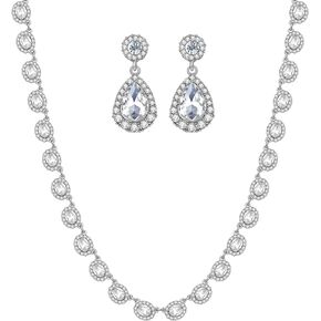 Jewelry Set for Women, Rhinestone multicolor Zirconia Choker Necklace and Dangle earring sets Bride Bridesmaid Gift Party Prom Jewelry Set
