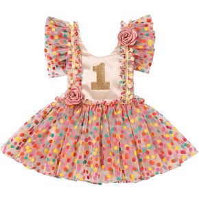 Baby Girl 1st Birthday Dress Pink Daisy First Birthday Tulle Dress Colorful Polka Dot Party Romper Tutu Dress