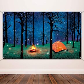 Forest Scene Camping Backdrop Supplies Camping Photography Background Photo Shoot Backdrop Party Decoration for Camping Theme Party Birthday Party Baby Shower (5 x 7 ft)