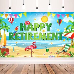 Retirement Party Decorations Summer Hawaiian Beach Happy Retirement Banner Backdrop for Retirement Party Decoration, 71x43 Inches