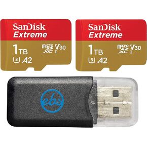 SanDisk 1TB Memory Card Micro SDXC Extreme (2 Pack) Works with DJI Drone Series Mini 4 Pro (SDSQXAV-512G-GN6MN) V30 A2 4K UHD UHS-I Bundle with (1) Everything But Stromboli MicroSD Card Reader