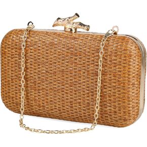 احصل على محفظة بمقبض من القش للنساء حقيبة شاطئ صيفية منسوجة حقيبة يد كروس الرافية حقيبة مسائية لحفلات السفر in Kuwait