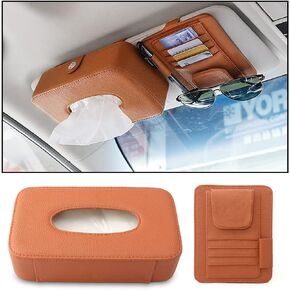 Car Tissue Holder and Sun Visor Organizer, Leather Backseat Tissue Case Holder with Glasses Holder Card Organizer Holder, Napkin Vehicle Interior Accessories Suitable for Car