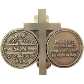 Pewter Cross with Protection Prayer Token Auto Visor Clip, 2 3/4 Inch