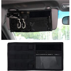 Car Molle Visor Panel, Tactical Nylon Sun Visor Storage Pouch Pouch, Multifunctional Auto Sunshade Storage Bag, Vehicle Interior Visor Organizer Accessories for Car Truck SUV (Black)