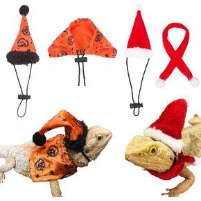 ADOGGYGO Bearded Dragon Cowboy Hat Bandana Set, Halloween Lizard Cowboy Costume Bearded Dragon Accessories Small Animal Reptile Cosplay Outfits (Cowboy Brown)