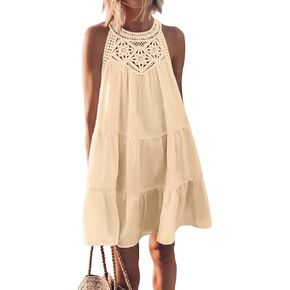 MEROKEETY Women's 2024 Summer Casual Sleeveless Sundress Halter A-Line Tiered Beach Vacation Mini Dress