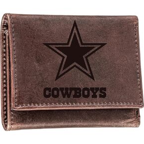Evergreen Team Sports America NFL Dallas Cowboys Brown Wallet | Tri-Fold | Officially Licensed Stamped Logo | Made of Leather | Money and Card Organizer | Gift Box Included