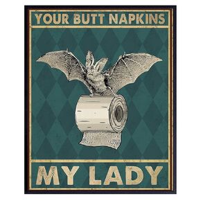 Your Butt Napkins My Lady - Gothic Bathroom Decor for Women - Bat Wall Decor - Funny Guest Bathroom Wall Art - Toilet Paper Wall Art Decorations - Restroom Sign - Bath Wall Decor - Powder Room Decor