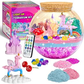 CUKEYOUZ Unicorn Terrarium Kit for Kids - DIY Unicorn Toys Girls Gift Night Light Up Crafts Kit Birthday Girls Presents Ages 4 to 12