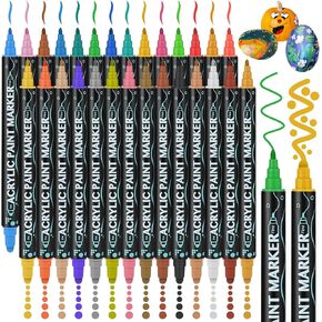 28 Colors Acrylic Paint Pens Markers, Dual Tip Acrylic Paint Markers, Dot and Fine Tip Acrylic Markers for Rock Painting, Canvas, Glass, Wood, Stone, Ceramic, DIY Crafts, Art Supplies