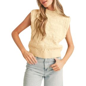Saodimallsu Womens Sleeveless Sweater Vest High Neck Eyelet Knit Summer Going Out Trendy Casual Scalloped Tank Tops