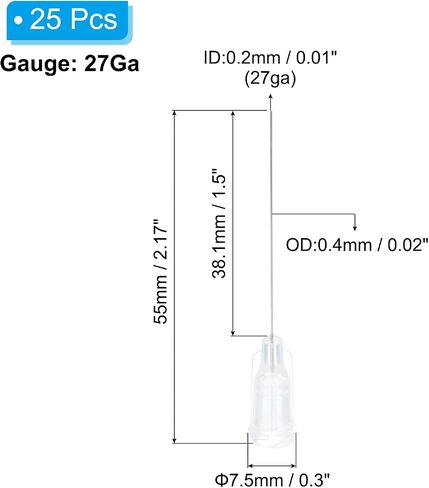 PATIKIL 27Ga × 1.5 بوصة نصائح إبرة التوزيع، 25 قطعة من الفولاذ المقاوم للصدأ والبلاستيك الغراء أنبوب إبرة حادة مع قفل Luer لقضيب زيت الغراء، أبيض in Kuwait