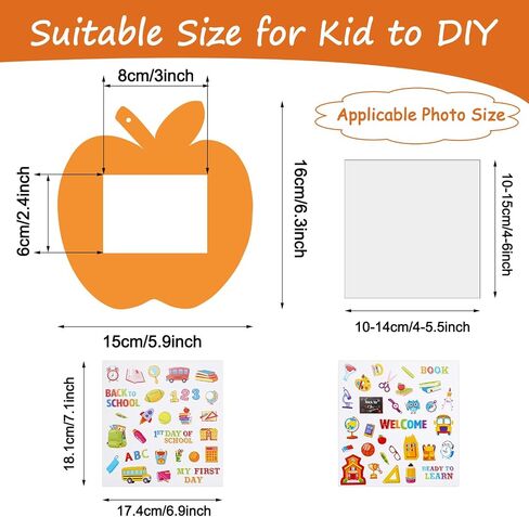 Whaline Back to School Picture Frame Craft Kits 30Pcs Apple Shaped Photo Frames 10 Sheets First Day of School Stickers Decals for Home School Classroom Games Activities Party Decoration in Saudi Arabia