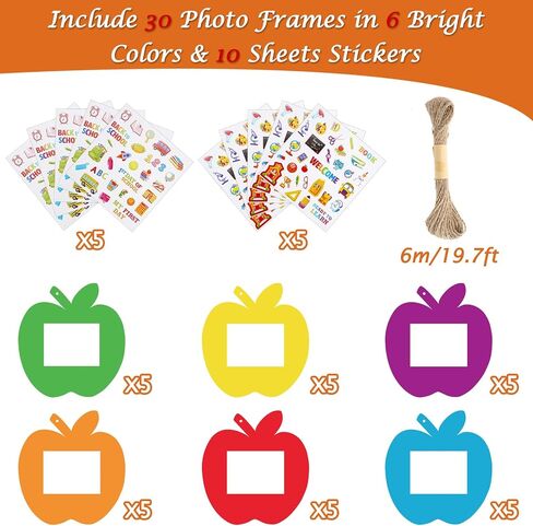 Whaline Back to School Picture Frame Craft Kits 30Pcs Apple Shaped Photo Frames 10 Sheets First Day of School Stickers Decals for Home School Classroom Games Activities Party Decoration in Saudi Arabia