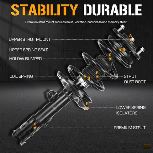 Front Complete Coil Spring Strut Assembly Shock Absorbers Compatible with Toyota Corolla L4 (Excludes Sport suspension) 2014-2019, 172990 172989 in Saudi Arabia