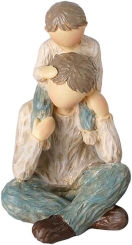 Son Sitting on Father Shoulders Warmth Wood Sculpted Hand Painted Figurines Ornament in Saudi Arabia
