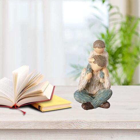 Son Sitting on Father Shoulders Warmth Wood Sculpted Hand Painted Figurines Ornament in Saudi Arabia