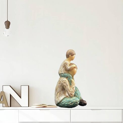 Son Sitting on Father Shoulders Warmth Wood Sculpted Hand Painted Figurines Ornament in Saudi Arabia