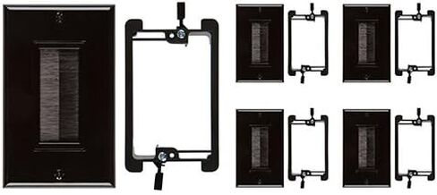 لوحة حائط بفرشاة واحدة من نقطة المشتري | غطاء منفذ مدرج من UL مع دعامة تثبيت، خافي عيوب سلك مثالي للتلفزيون المثبت على الحائط، وأجهزة الكمبيوتر المخصصة للألعاب وأنظمة المسرح المنزلي (أسود) - عبوة واحدة in Kuwait