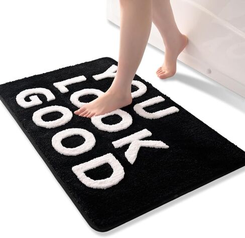 QJHOMO You Look Good Bath Mat Cute Black and White Bathroom Rugs Funny Bath Rug, Non Slip Shower Mat Cool Home Decor, Soft Microfiber Floor Carpet Washable, Super Absorbent Bathmat (22x32 inch) in Saudi Arabia