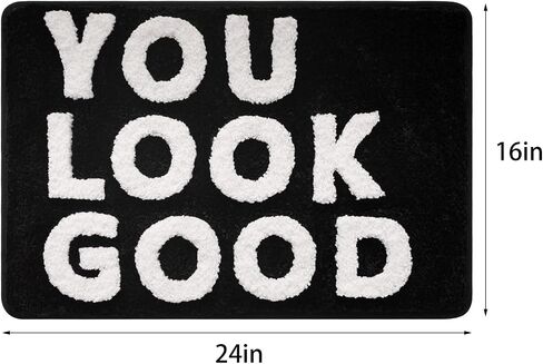 QJHOMO You Look Good Bath Mat Cute Black and White Bathroom Rugs Funny Bath Rug, Non Slip Shower Mat Cool Home Decor, Soft Microfiber Floor Carpet Washable, Super Absorbent Bathmat (22x32 inch) in Saudi Arabia