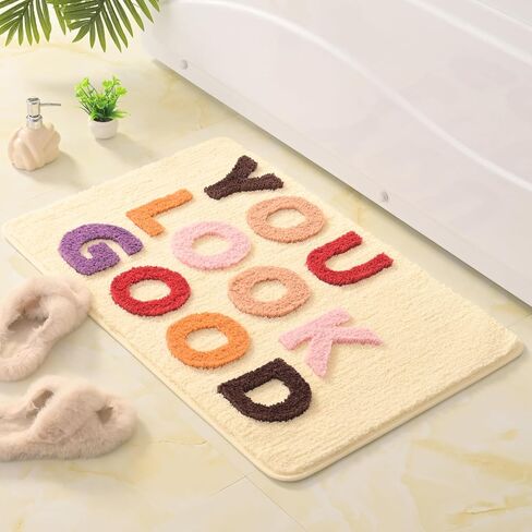 QJHOMO You Look Good Bath Mat Cute Black and White Bathroom Rugs Funny Bath Rug, Non Slip Shower Mat Cool Home Decor, Soft Microfiber Floor Carpet Washable, Super Absorbent Bathmat (22x32 inch) in Saudi Arabia