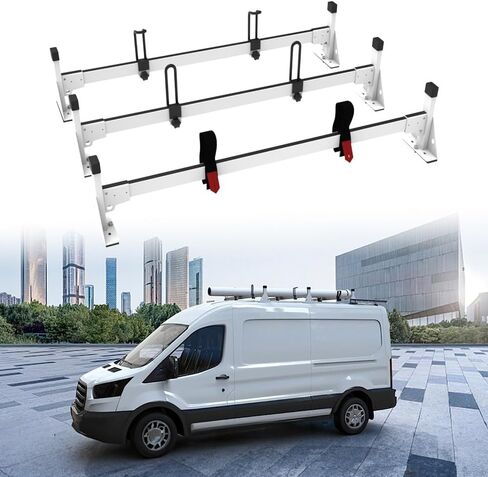 رفوف سلم سقف فان، رفوف البضائع شديدة التحمل مناسبة لرام بروماستر سيتي 2015-2023، أبيض، 3 قضبان in Kuwait