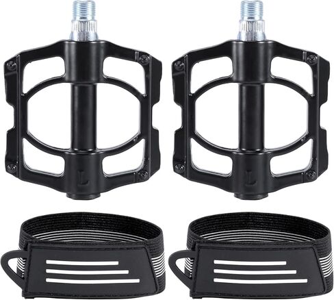 Mountain Bike Pedals and 2pcs Mountain Bike Belt, with Foot Belt, Non-Slip Lightweight Nylon Fiber Bicycle Platform Pedals, Grip Firmly Adjustable Machined Removable Back Pedal in Saudi Arabia