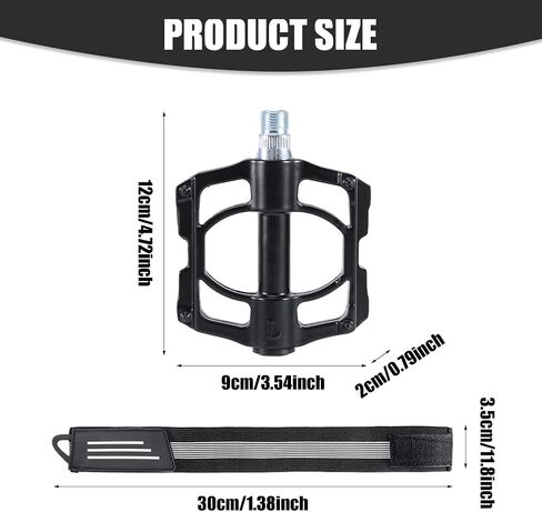 Mountain Bike Pedals and 2pcs Mountain Bike Belt, with Foot Belt, Non-Slip Lightweight Nylon Fiber Bicycle Platform Pedals, Grip Firmly Adjustable Machined Removable Back Pedal in Saudi Arabia