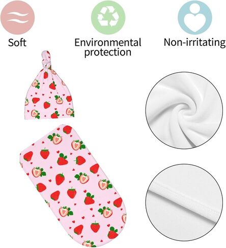 Swaddle Blanket Strawberry Baby Stuff Newborn Baby Swaddling Blanket Sleep Sack with Beanie Hat Sets Gifts for Boys Girls Infant and Baby Shower Unisex in Kuwait