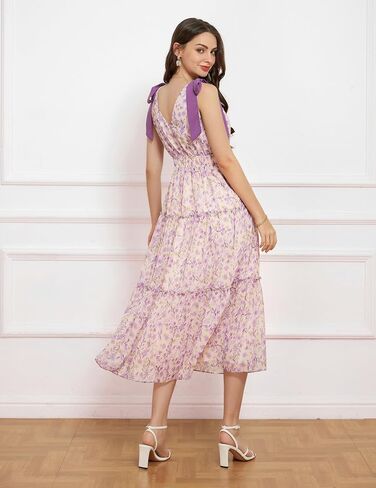 GRACE KARIN Floral Dress for Women Summer Casual Flowy Long V Neck Sundress Sleeveless Tiered Beach Wedding Guest Dress Bow in Saudi Arabia