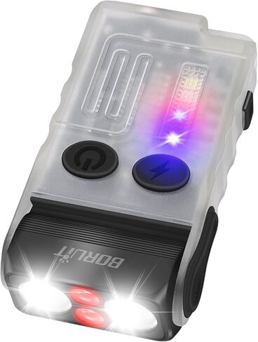BORUIT V20 Small Powerful Flashlight 1000LM with 365nm UV, Red Blue Green Warm Light, 180° Swivels, 110dB Buzzer - Mini Keychain Pocket Rechargeable LED Flashlights USB EDC Clip Flash Light Black in Saudi Arabia