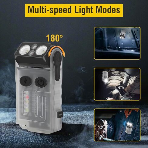 BORUIT V20 Small Powerful Flashlight 1000LM with 365nm UV, Red Blue Green Warm Light, 180° Swivels, 110dB Buzzer - Mini Keychain Pocket Rechargeable LED Flashlights USB EDC Clip Flash Light Black in Saudi Arabia